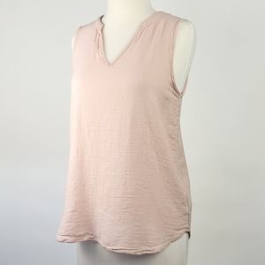 Powder Pink Linen Blend Shell Top, Size Small
